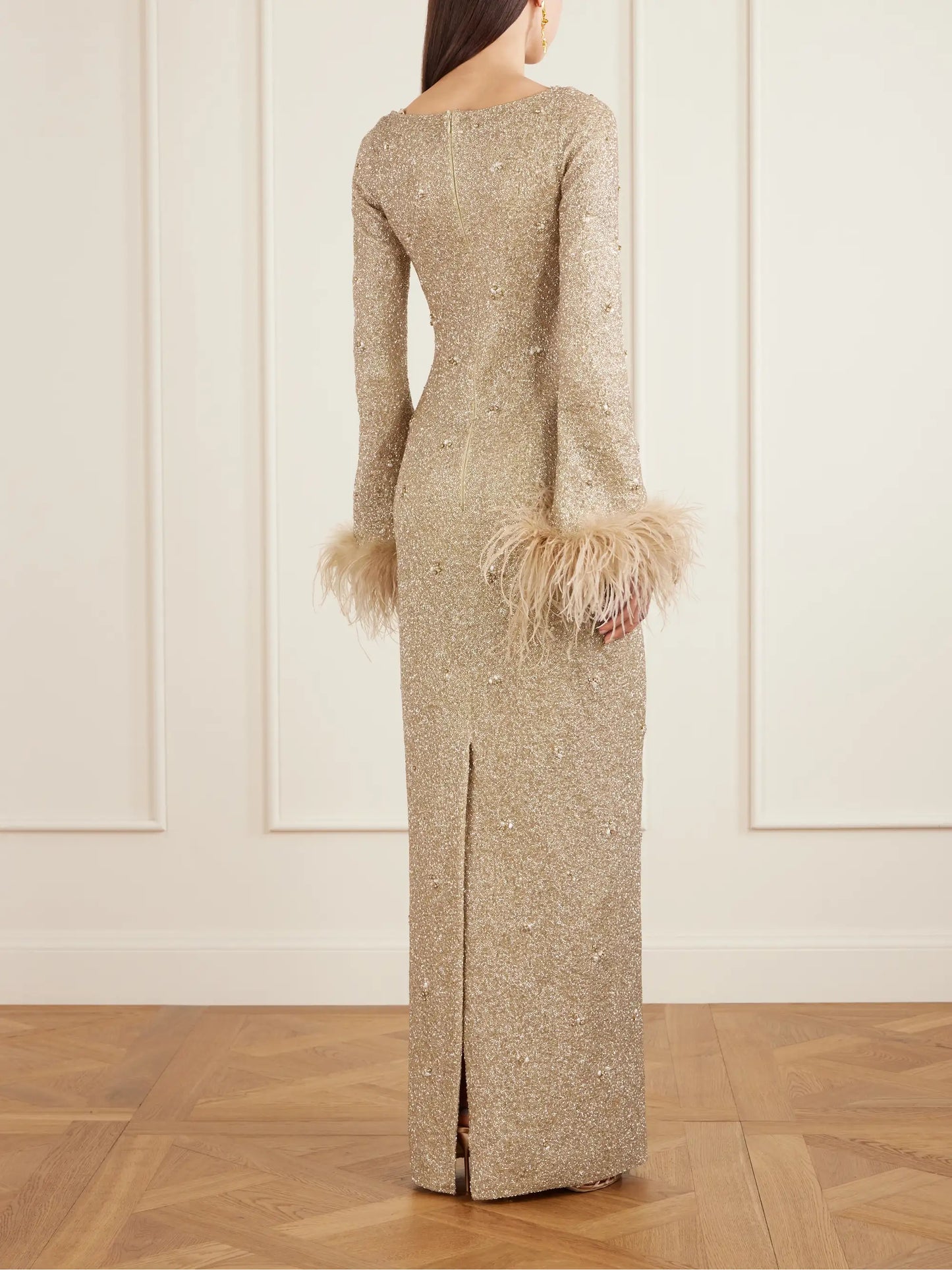 Mae Feather-trimmed Embellished Beaded Tulle Gown