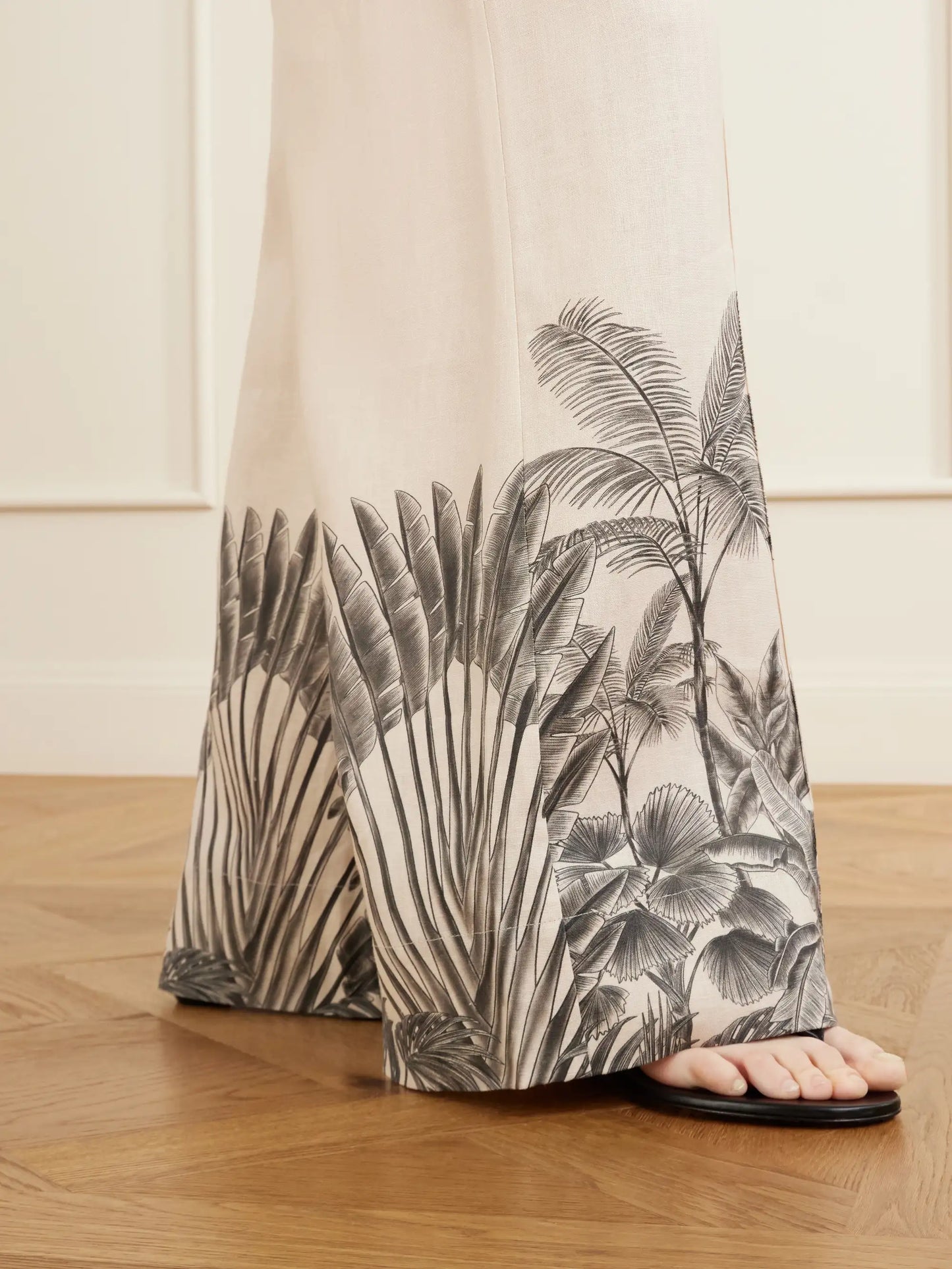Voz De Calma Printed Linen Wide-leg Pants