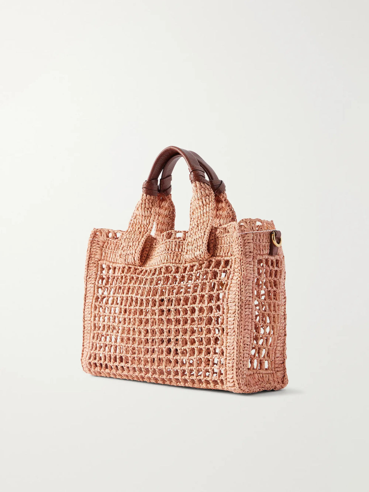 Summer Banana Leather-trimmed Raffia Tote Bag