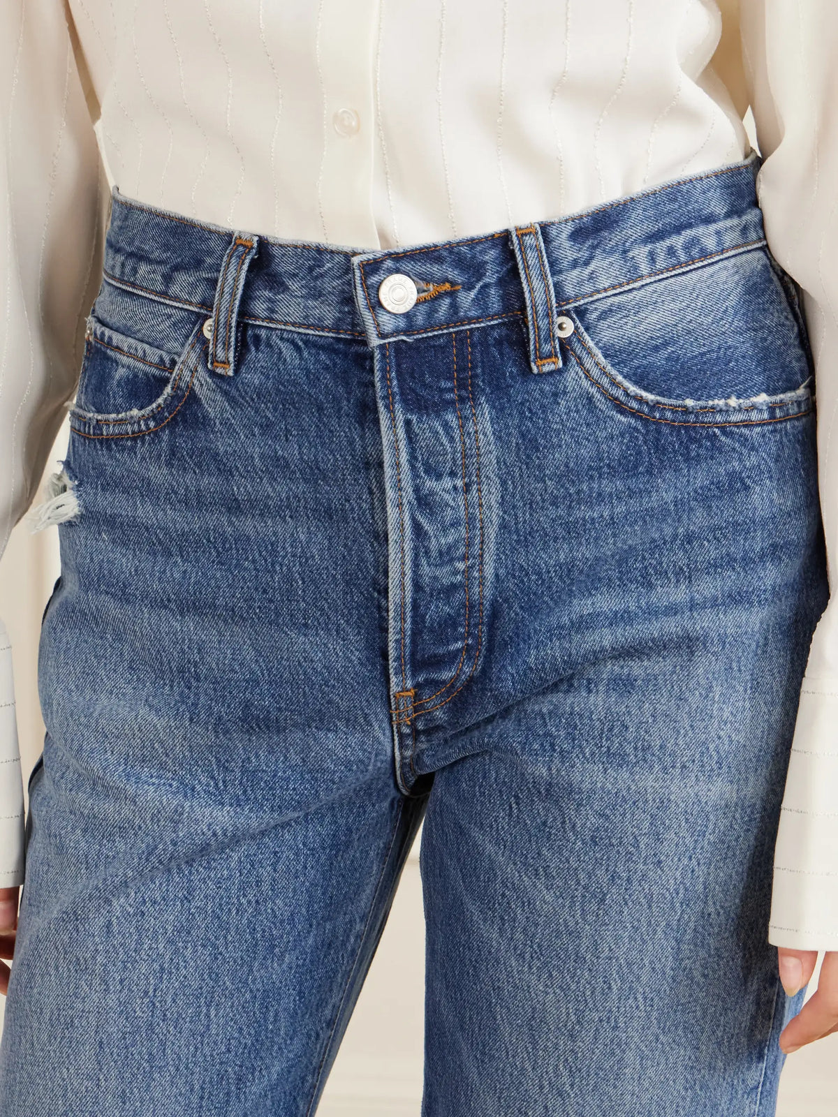 FRAME The Vertical Distressed High-rise Straight-leg Jeans