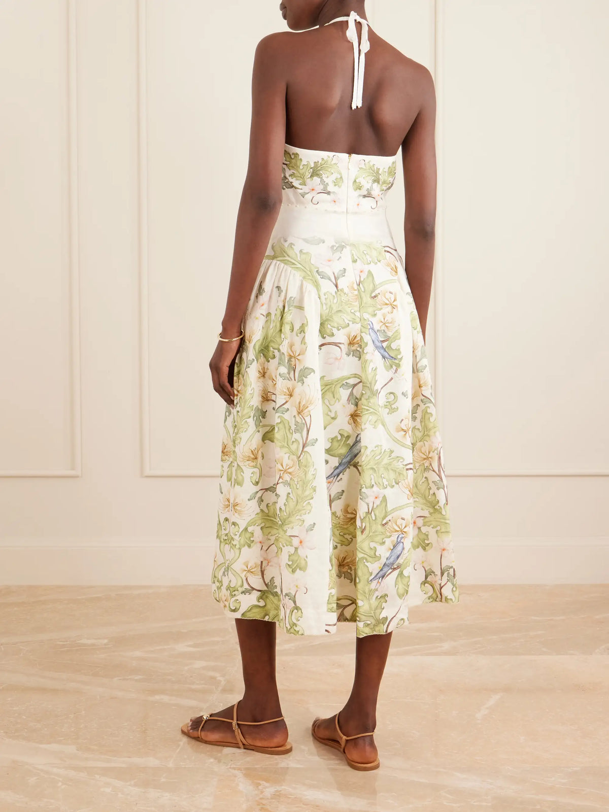 Agua by Agua Bendita Balsa Anhelo Embellished Printed Halterneck Linen Maxi Dress