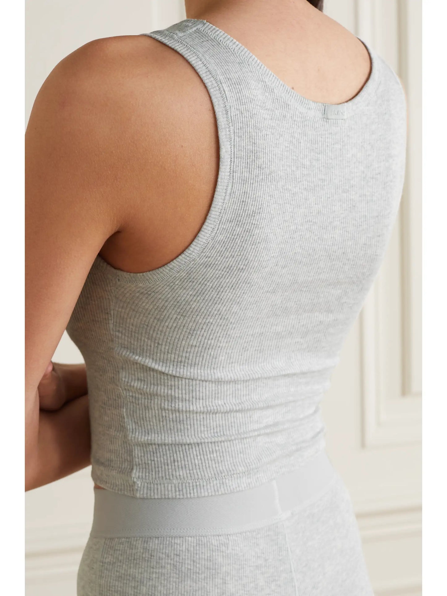 Cotton Collection Cropped Ribbed Cotton-blend Jersey Tank - Light Heather Grey