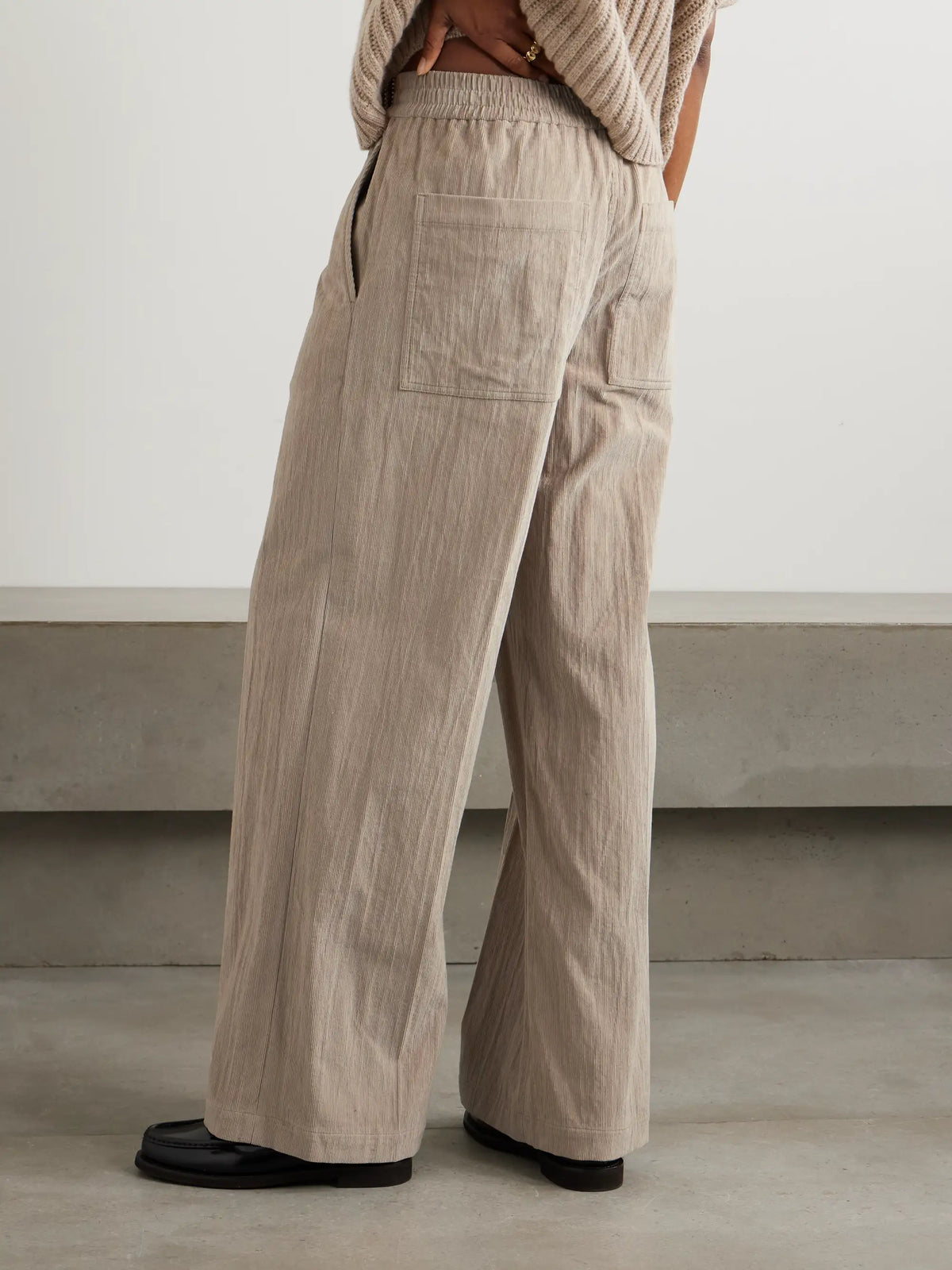Gathered Cotton-blend Corduroy Wide-leg Pants