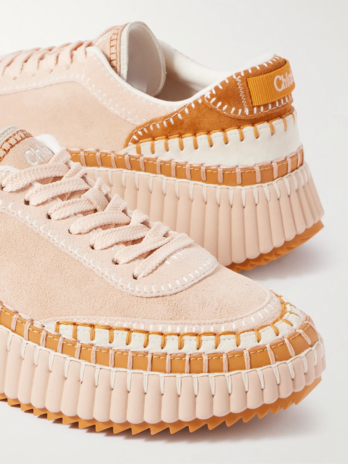 Nama Embroidered Leather-trimmed Suede Platform Sneakers