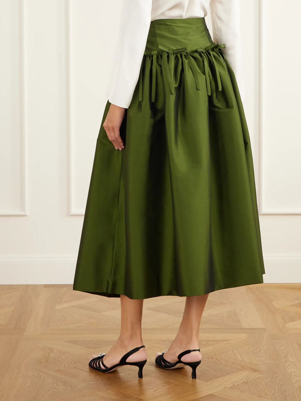 BERNADETTE Oscar Bow-detailed Gathered Taffeta Midi Skirt