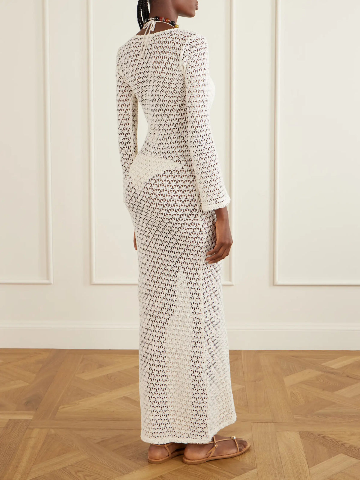 Sara Cristina Marina Pearl-embellished Crocheted Cotton Coverup