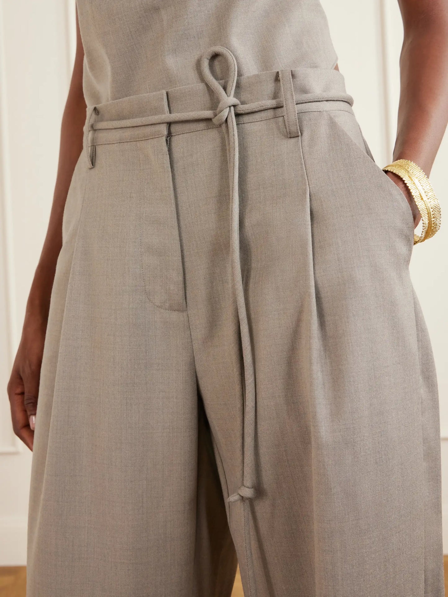 Pleated Wool-blend Barrel-leg Pants