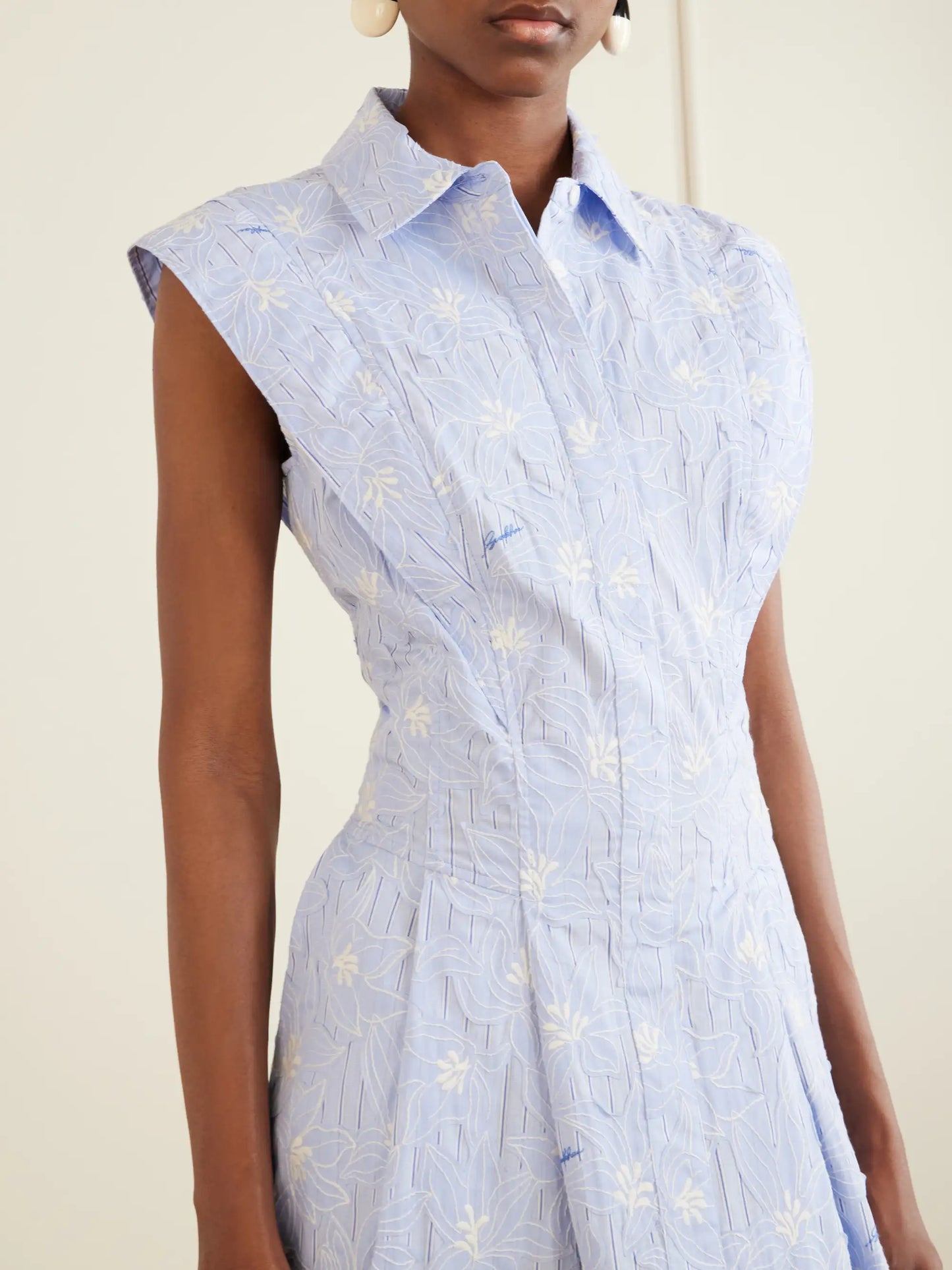 Neri Embroidered Striped Cotton-poplin Midi Dress