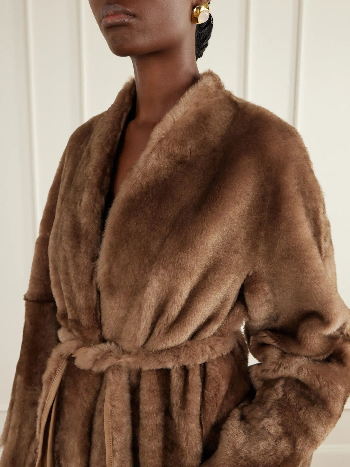 Nour Hammour Davos Belted Shearling Coat