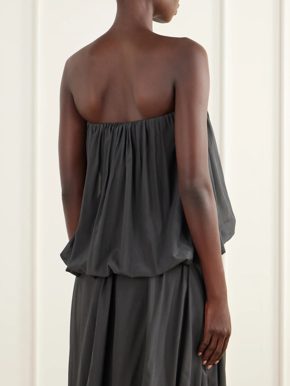 ST. AGNI Balloon Strapless Gathered Chiffon Top
