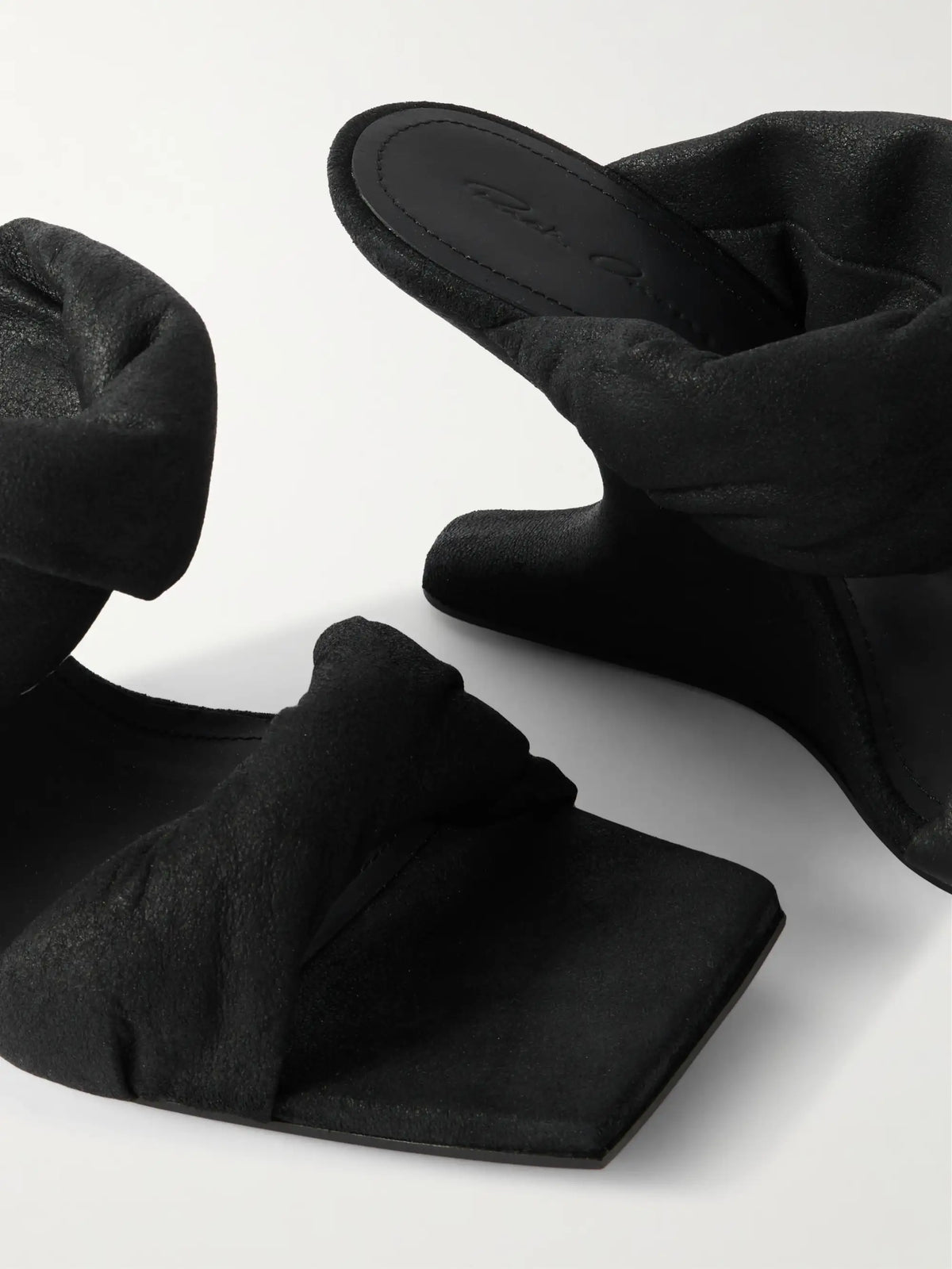 Twisted Cantilever Suede Wedge Mules