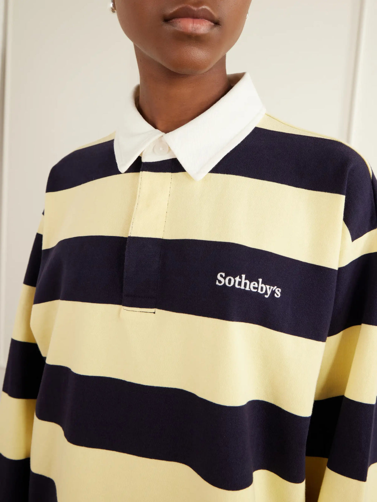 FRAME + Sotheby's Striped Cotton-jersey Polo Sweater