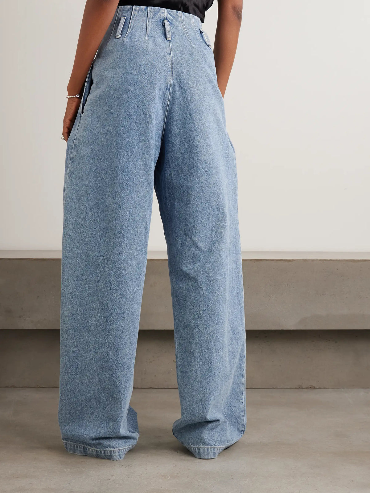+ Maria Mcmanus Corset Belted Pintucked High-rise Wide-leg Jeans