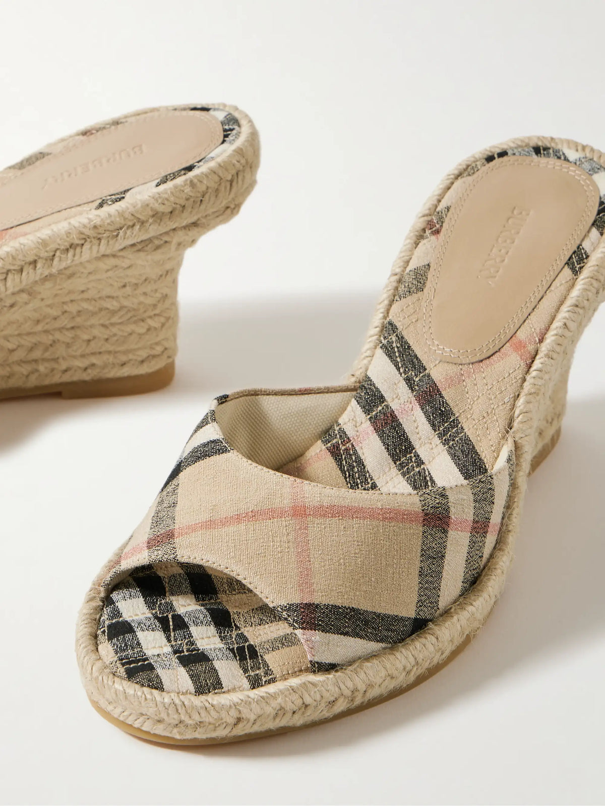 Checked Canvas-jacquard Espadrille Wedge Mules