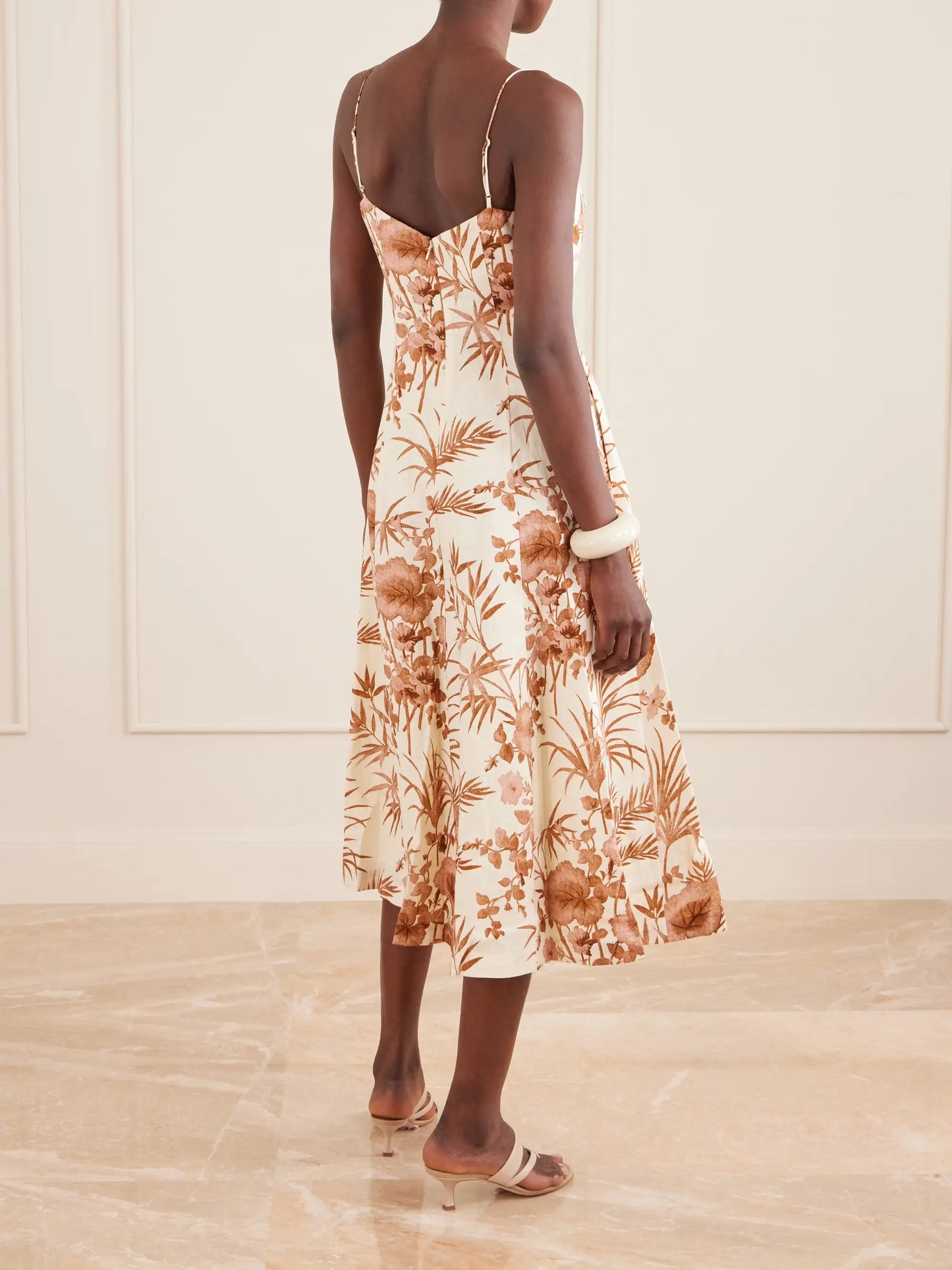Cherry Floral-print Linen Midi Dress