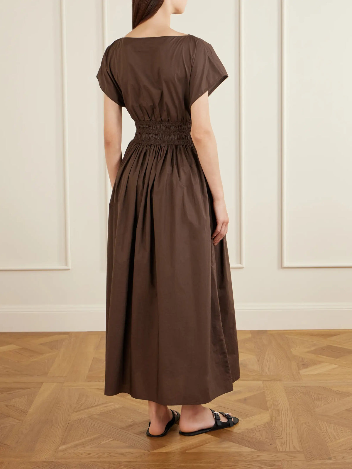 Matteau Shirred Organic Cotton-poplin Maxi Dress