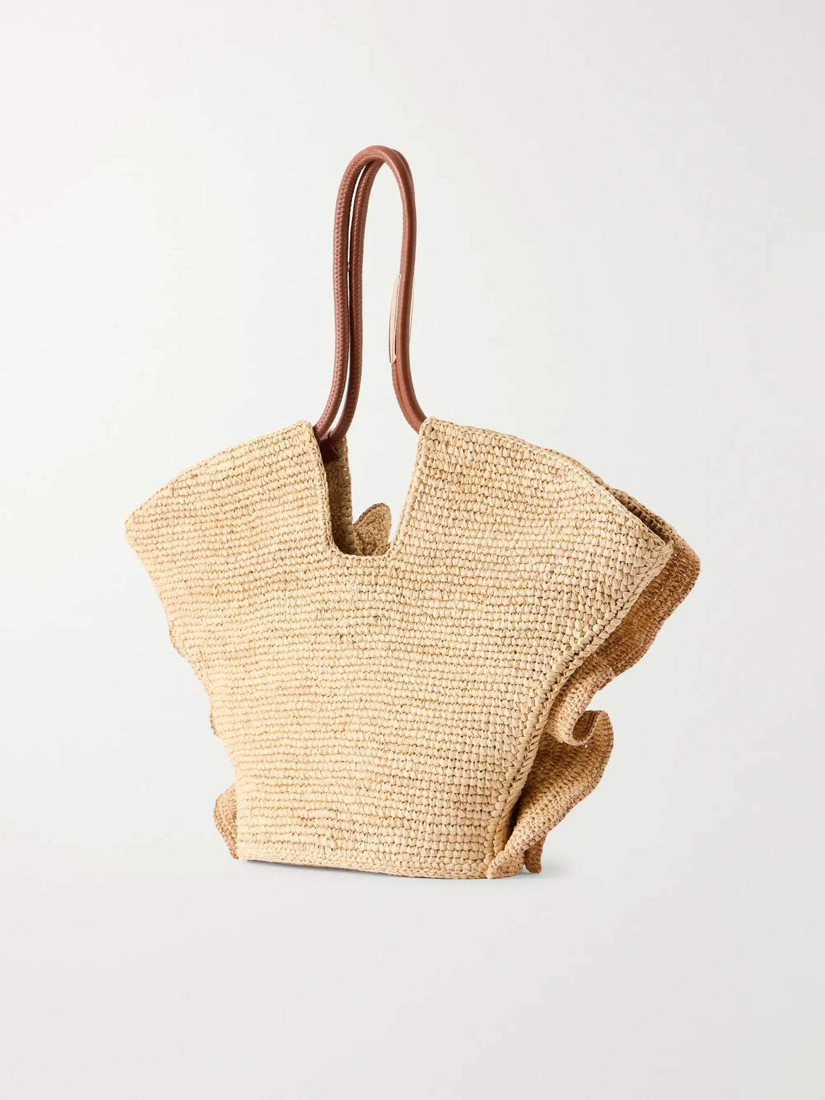 Goldentime Ruffle-detail Medium Raffia Tote