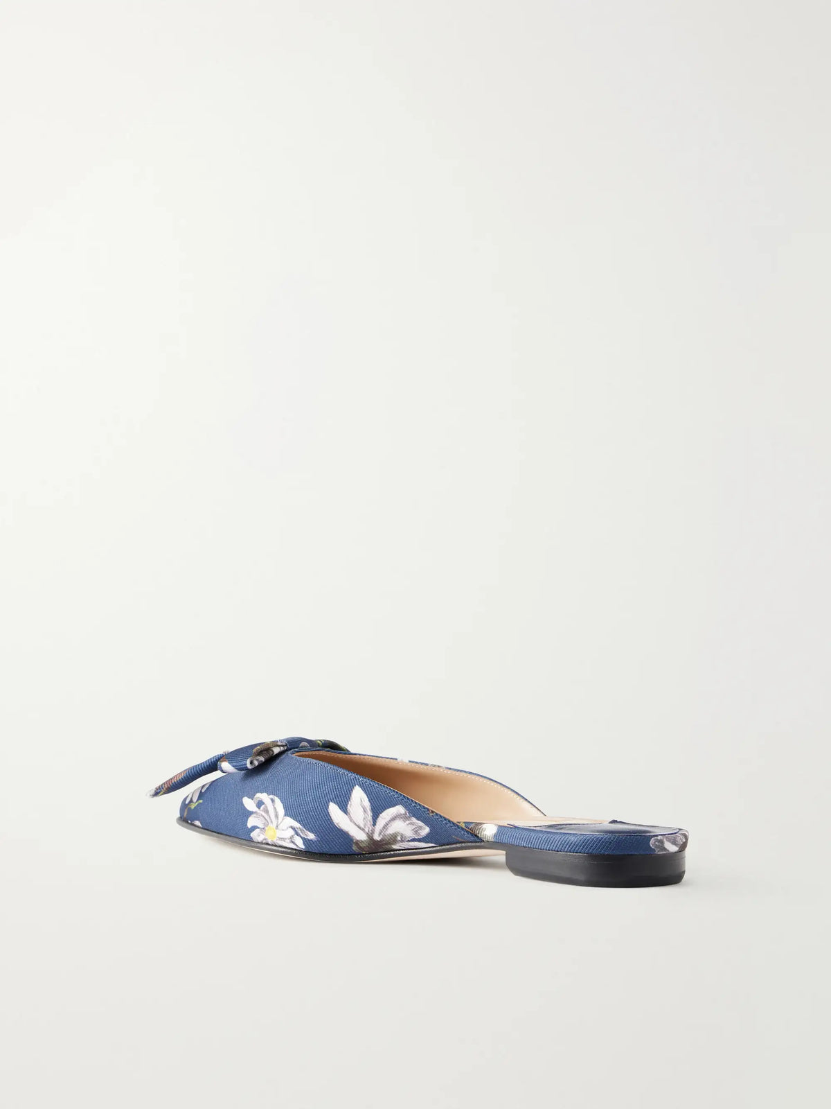 + Emilia Wickstead Bow-embellished Floral-print Grosgrain Flats