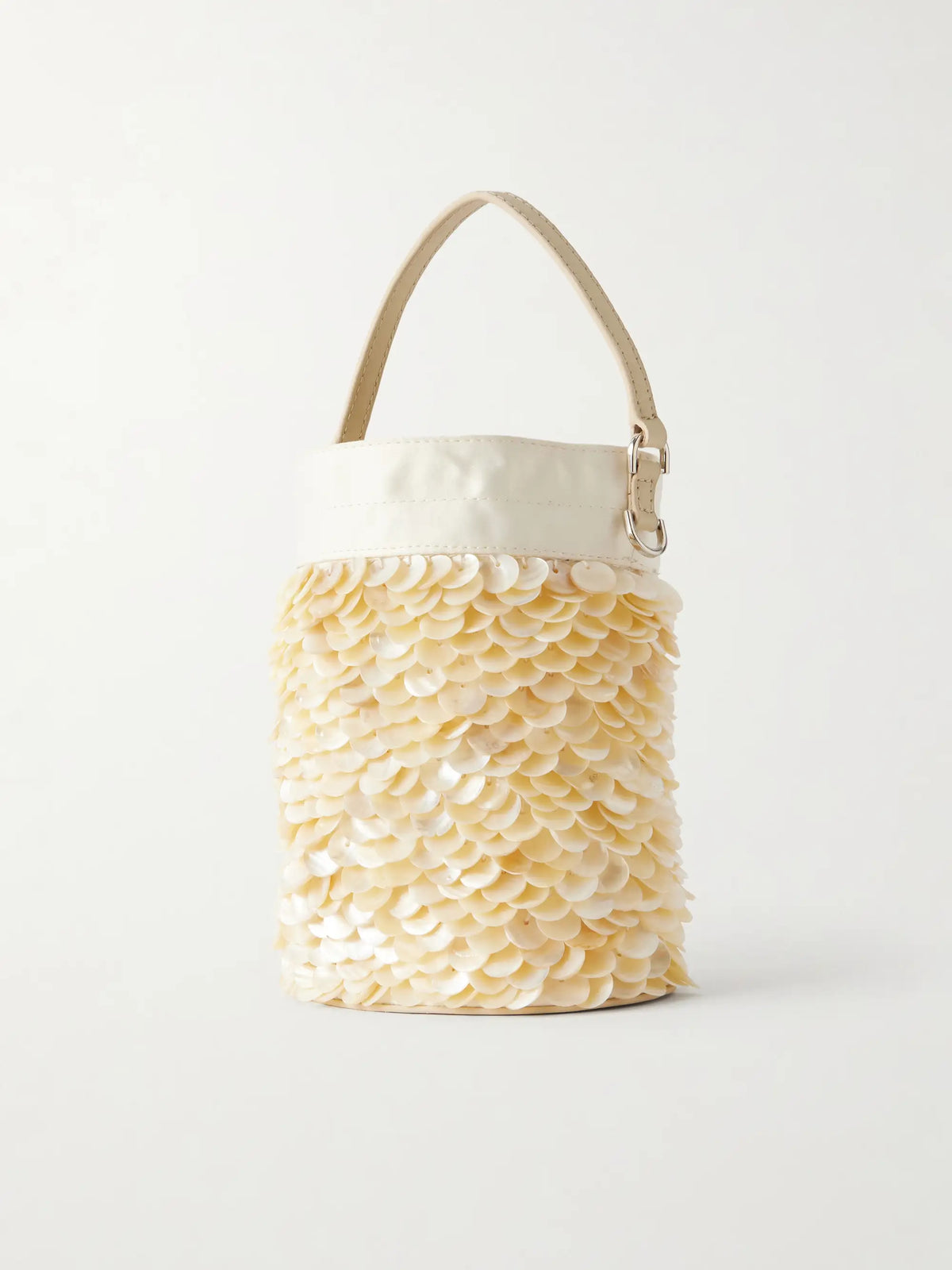 Lila Mini Leather-trimmed Paillette-embellished Twill Bucket Bag