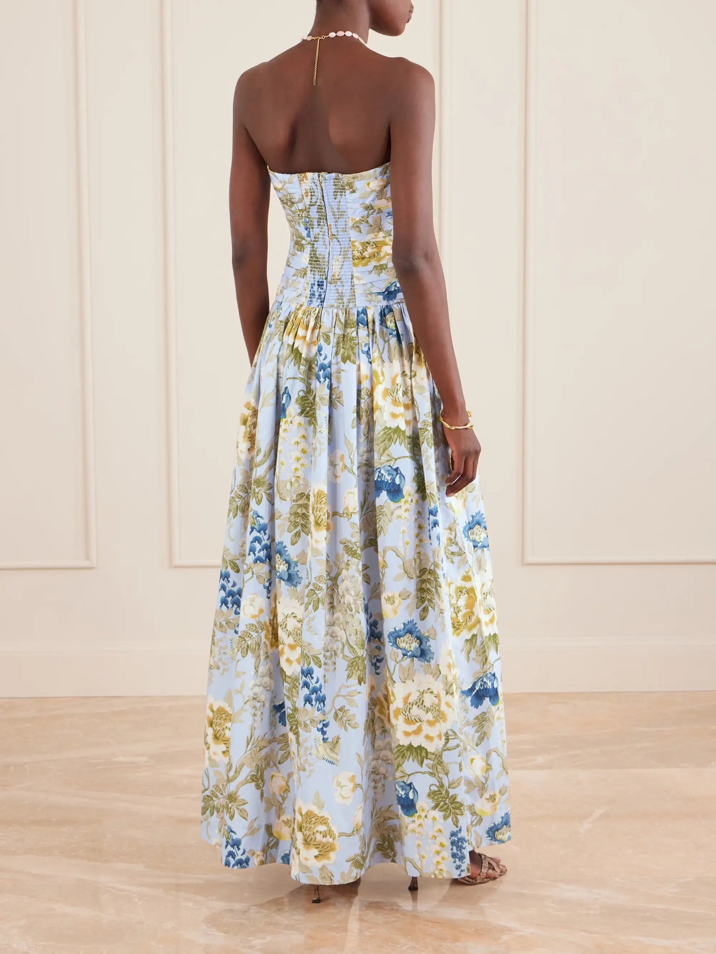 Montreal Strapless Pleated Floral-print Cotton-poplin Maxi Dress