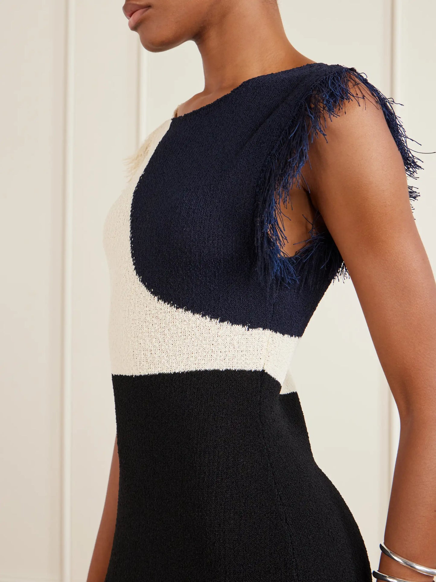 Saskia Intarsia-knit Woven Midi Dress