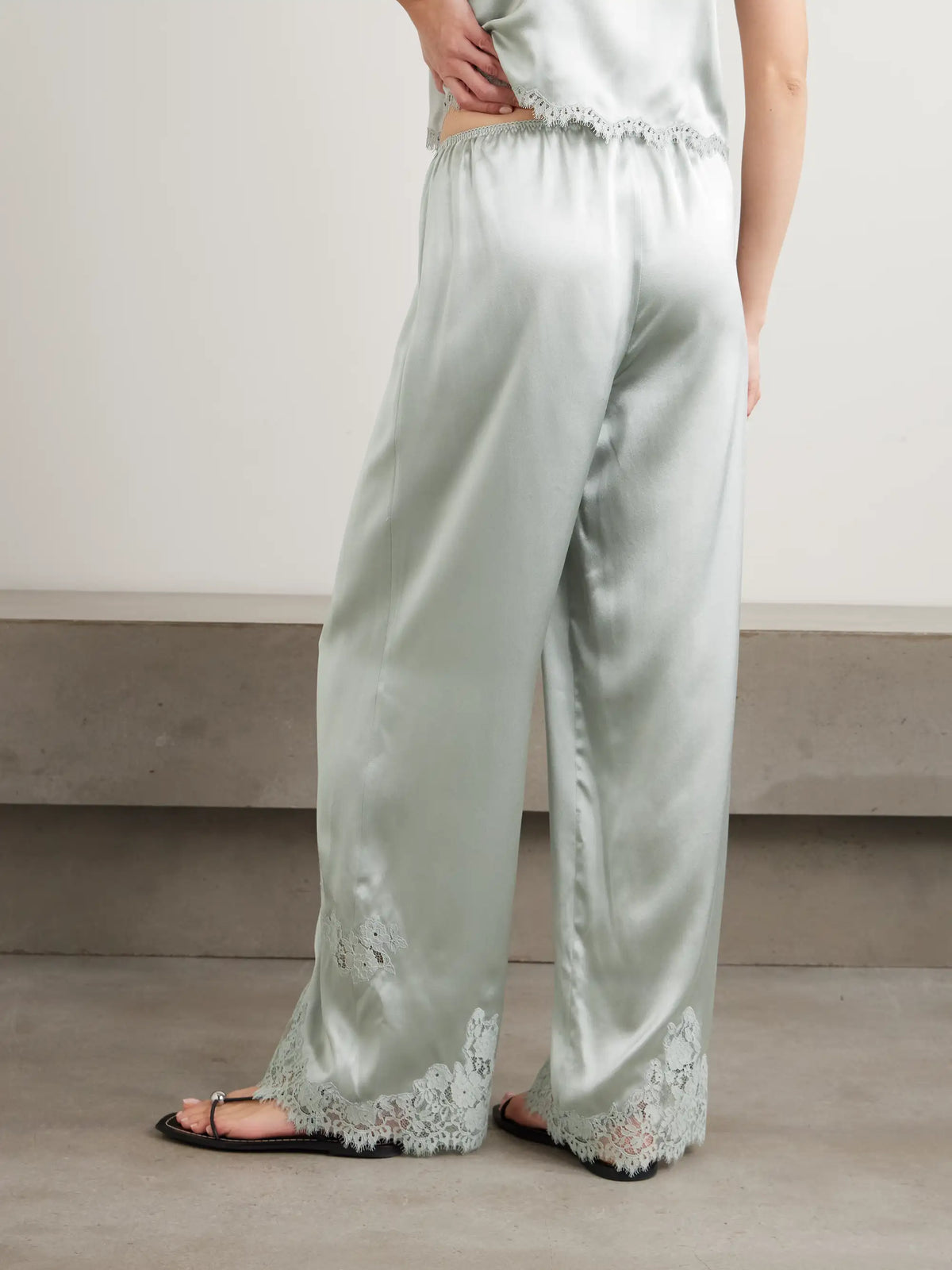 DÔEN Lavon Lace-trimmed Silk-satin Wide-leg Pants