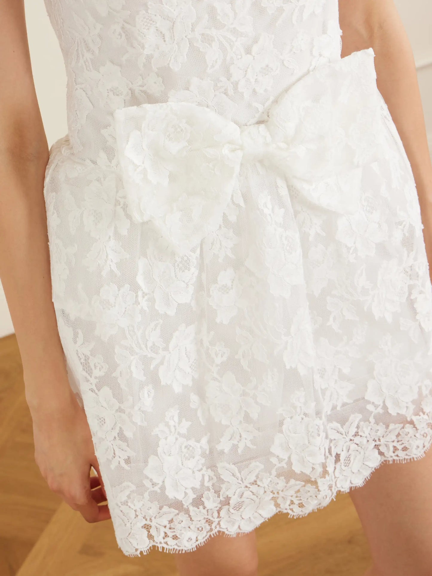 Bow-detailed Lace Mini Dress