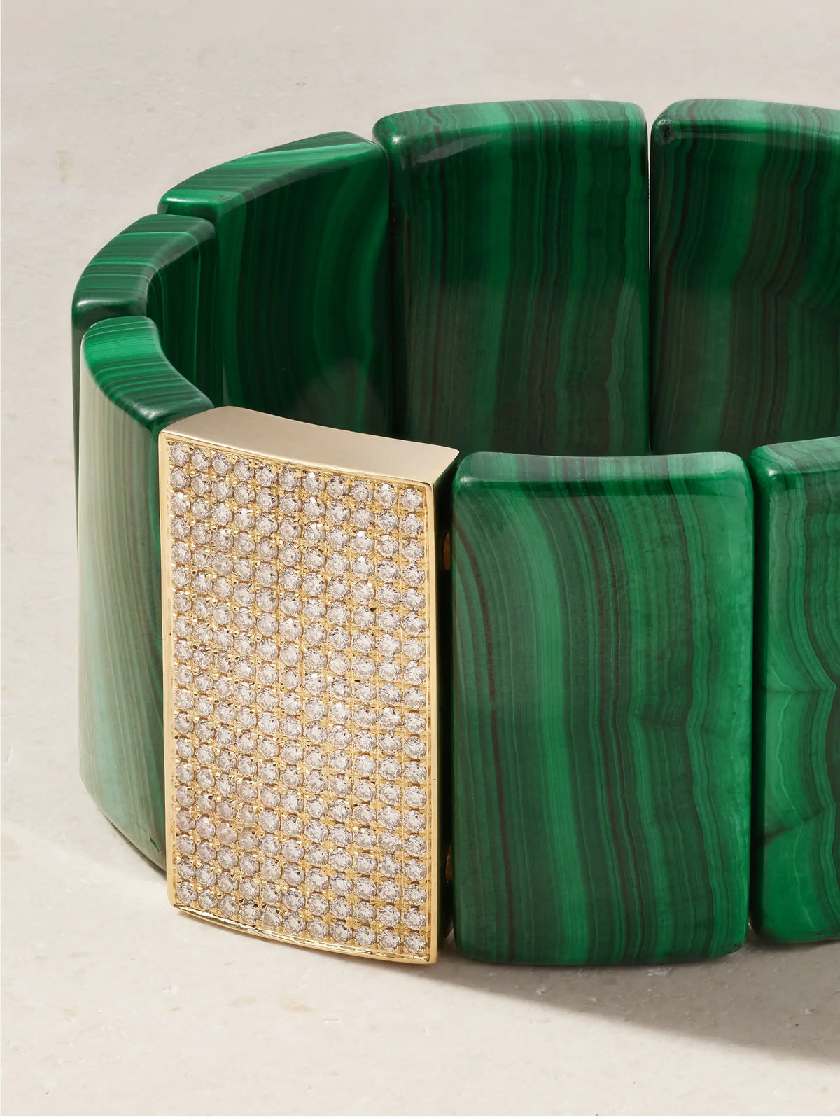 Large Spacer 14-karat Gold, Malachite And Diamond Bracelet
