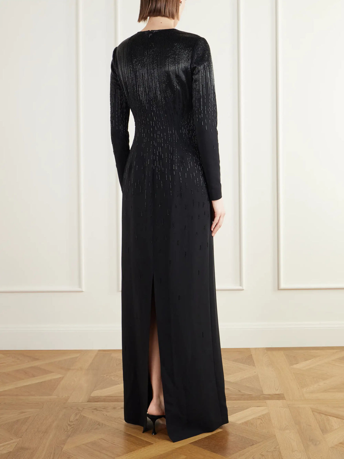 Oscar de la Renta Floral-appliquéd Bead-embellished Stretch-crepe Gown
