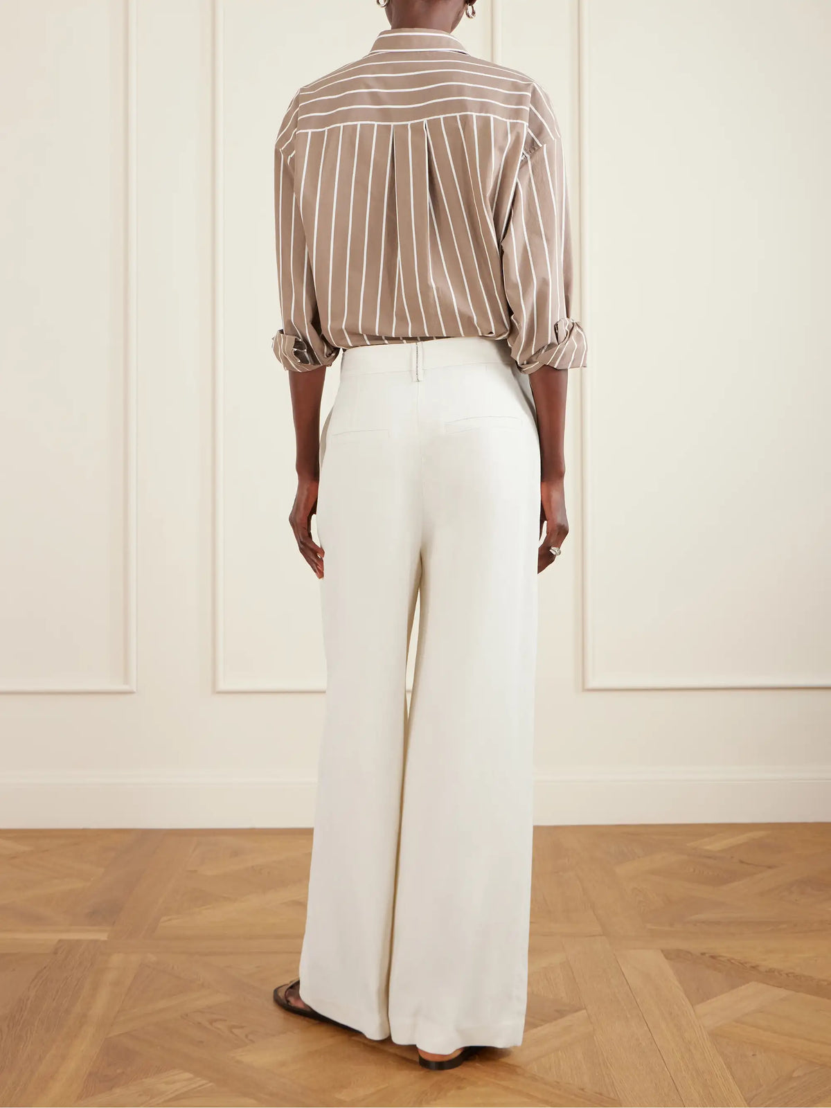 Belted Pleated Twill Wide-leg Pants