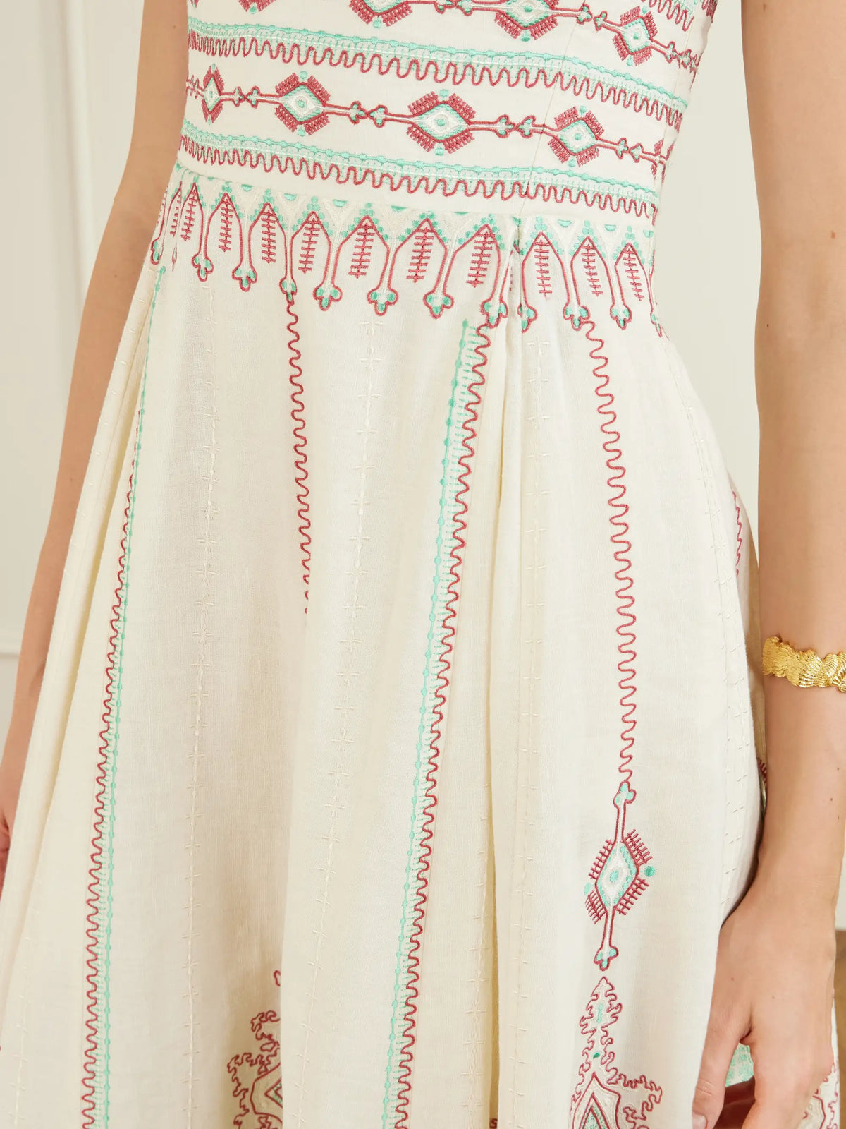 Emporio Sirenuse Aneeda Astragal Mare Embroidered Linen Cotton-blend Midi Dress