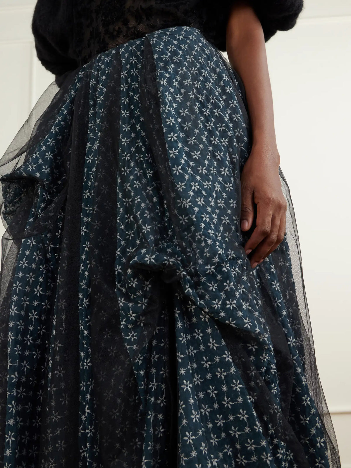 Pauline Dujancourt Eli Asymmetric Embroidered-chiffon Midi Skirt