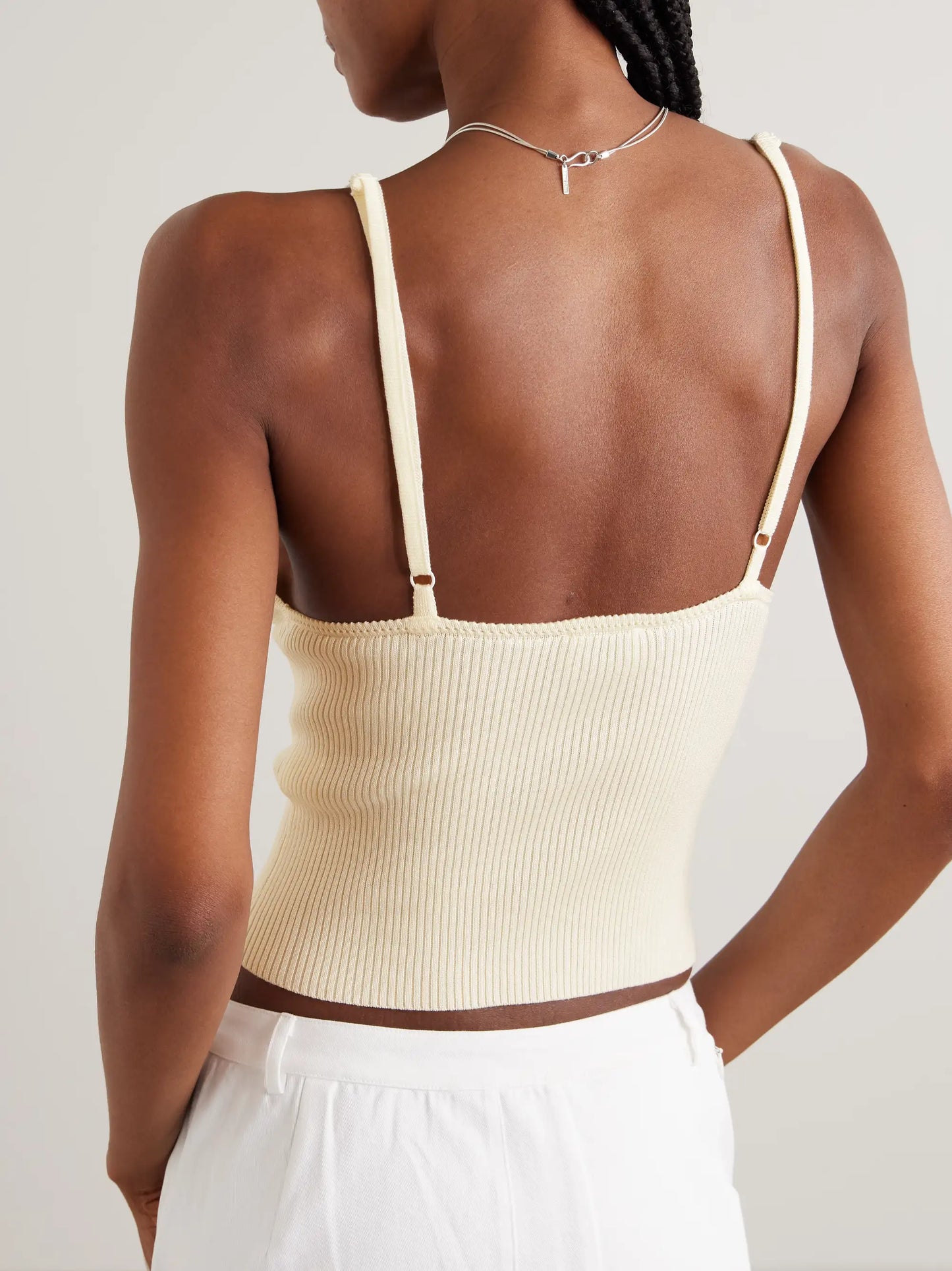 Cross Panel Cropped Ribbed Linen Top