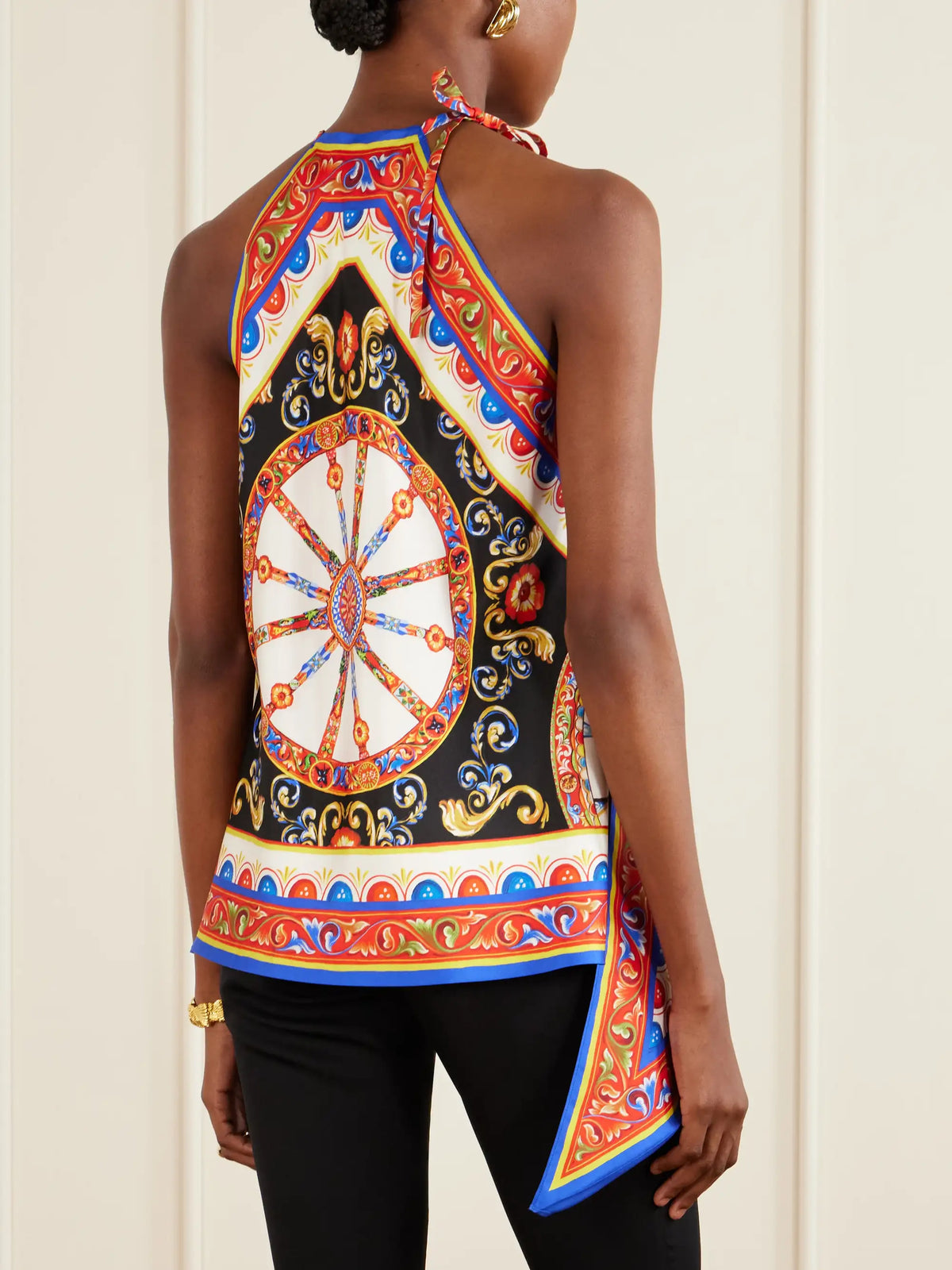 Dolce & Gabbana Carretto Printed Halterneck Satin Top