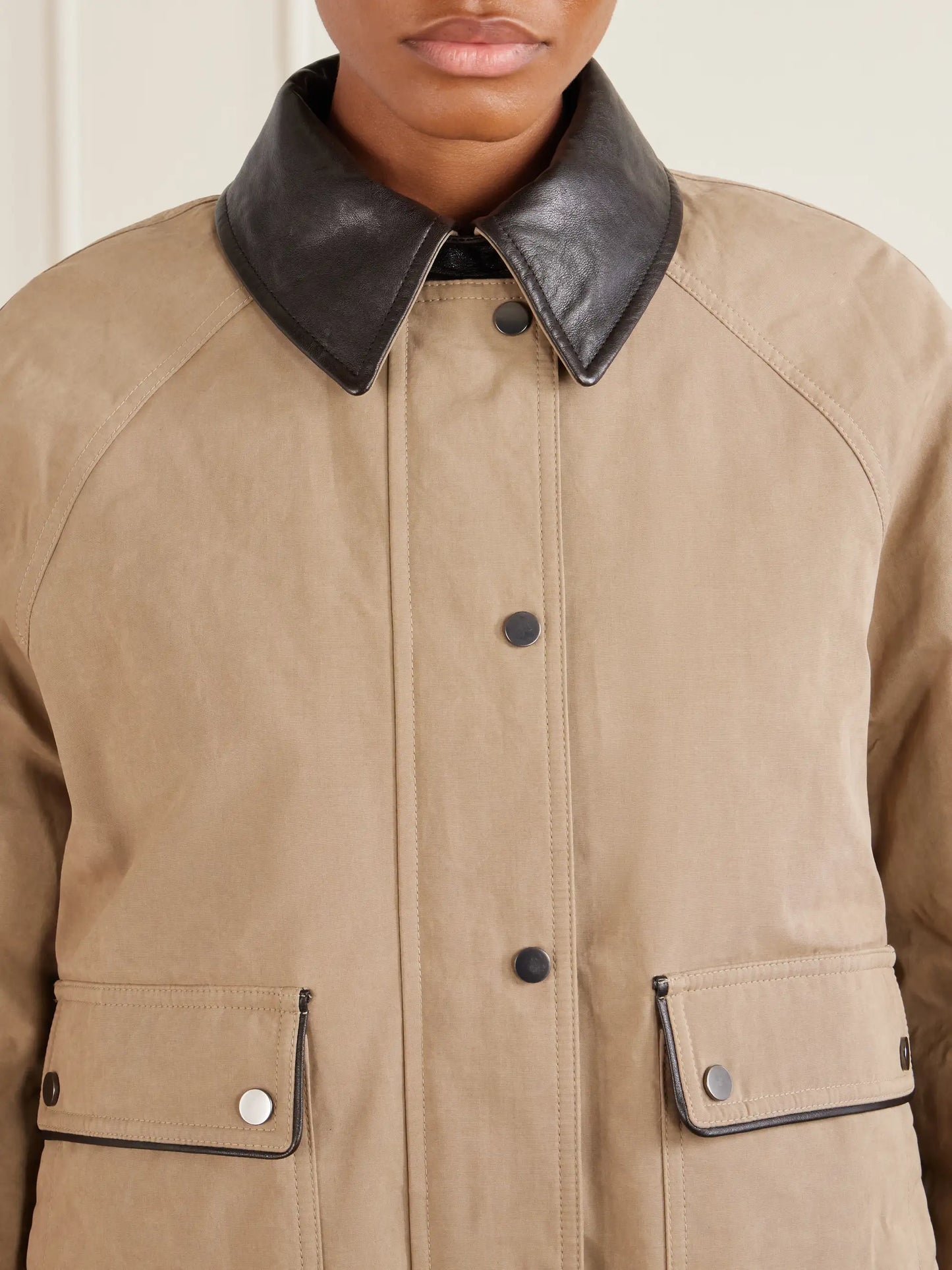 Leather-trimmed Padded Canvas Jacket