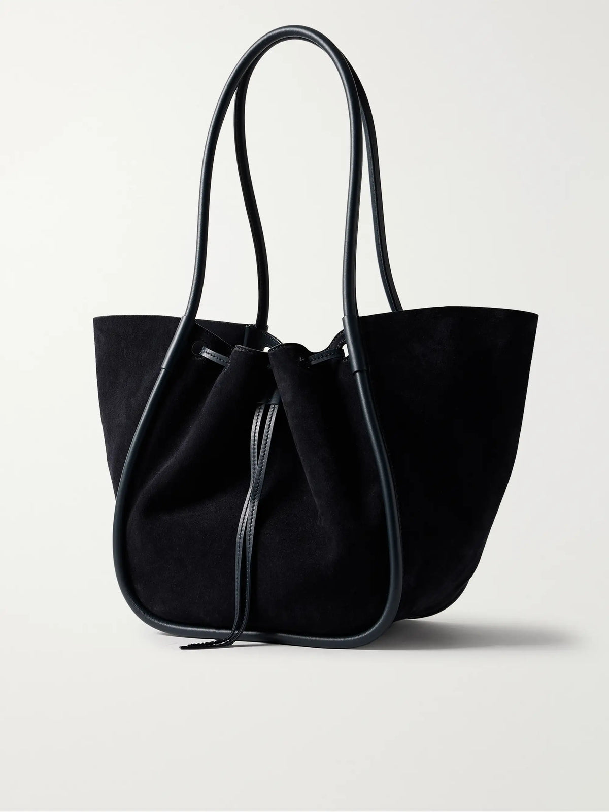 Large Leather-trimmed Ruched Suede Tote