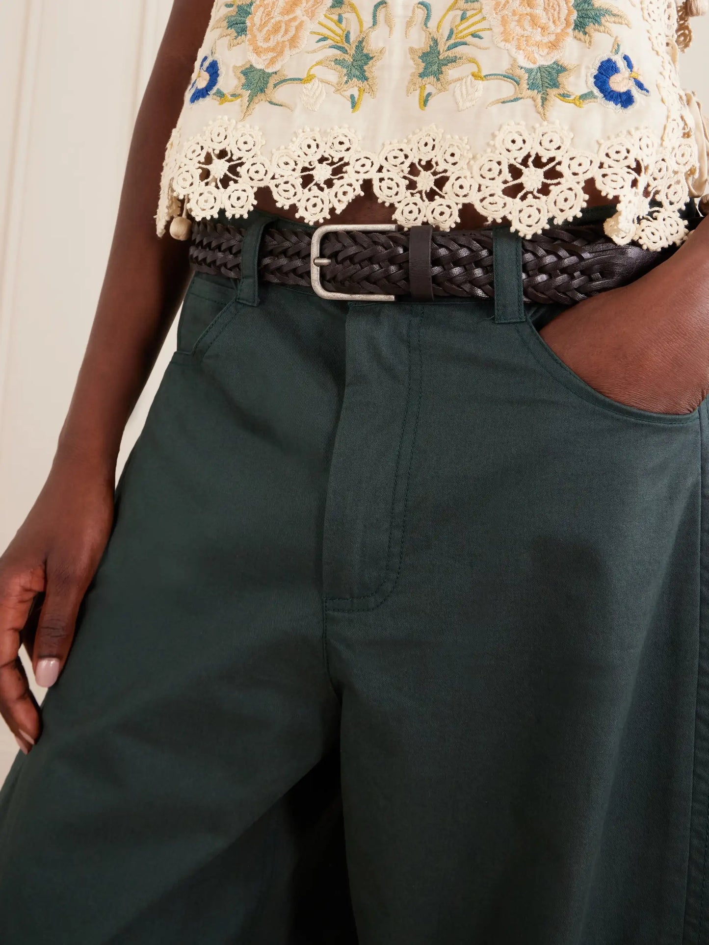 Odessa Belted Cotton Wide-leg Pants