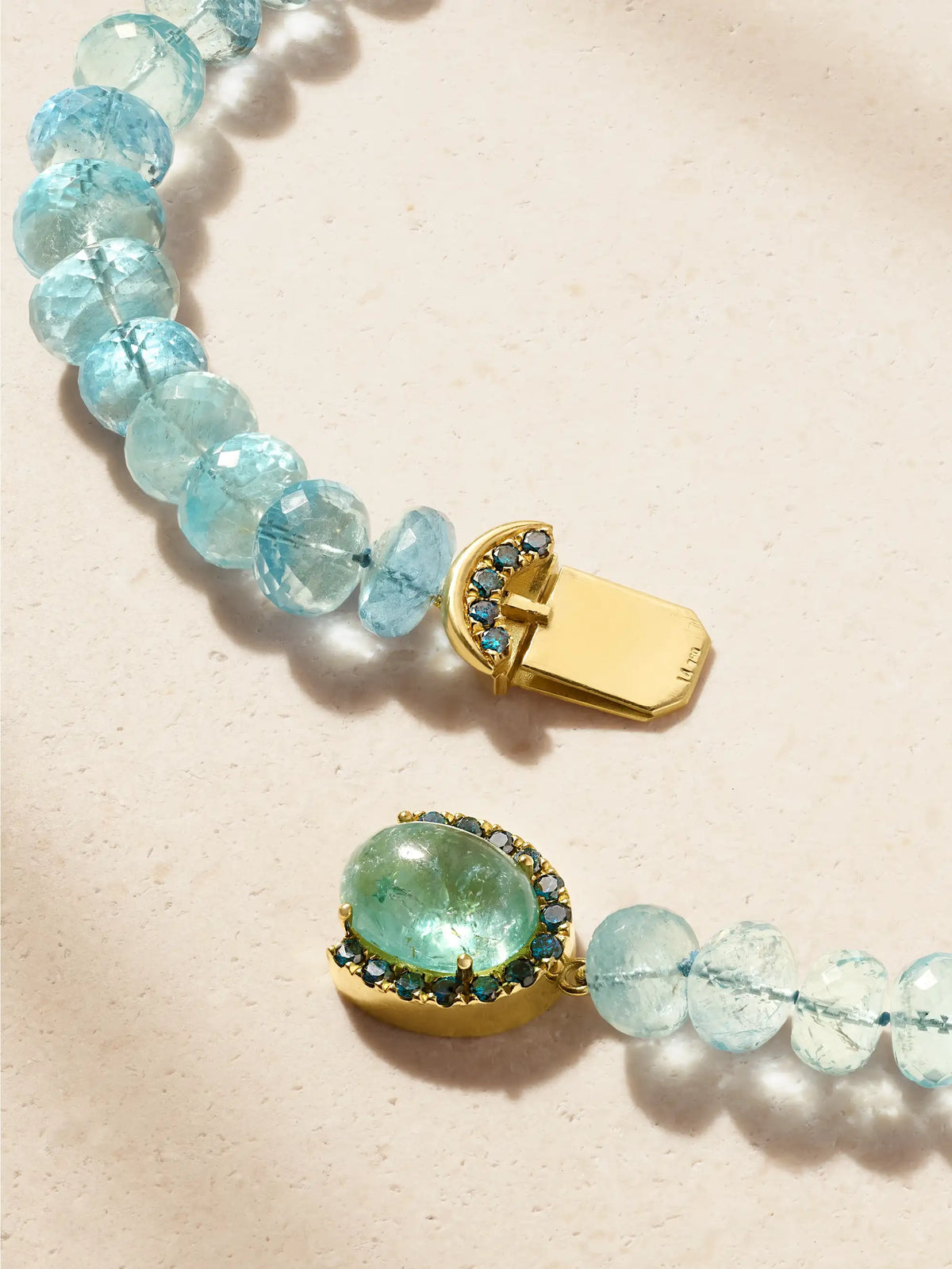 Ileana Makri 18-karat Gold, Aquamarine, Tourmaline And Blue Diamond Beaded Necklace