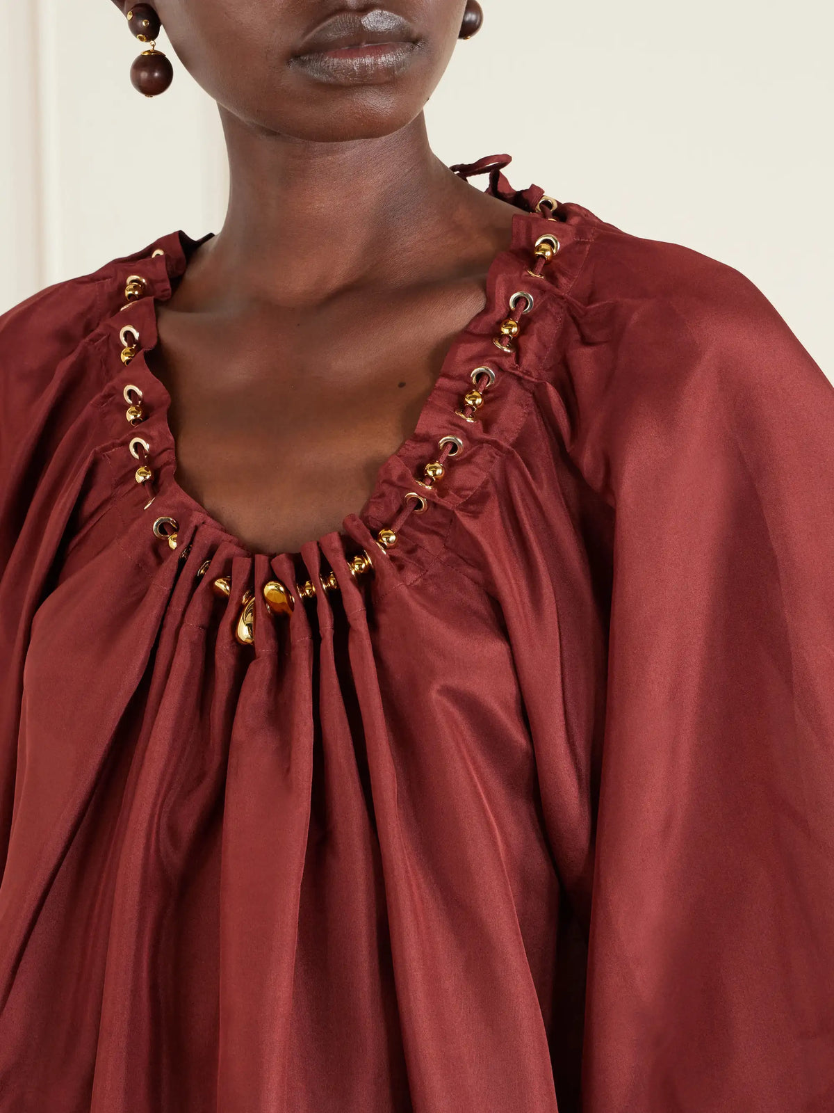 Zimmermann Aster Gathered Beaded Silk-satin Blouse