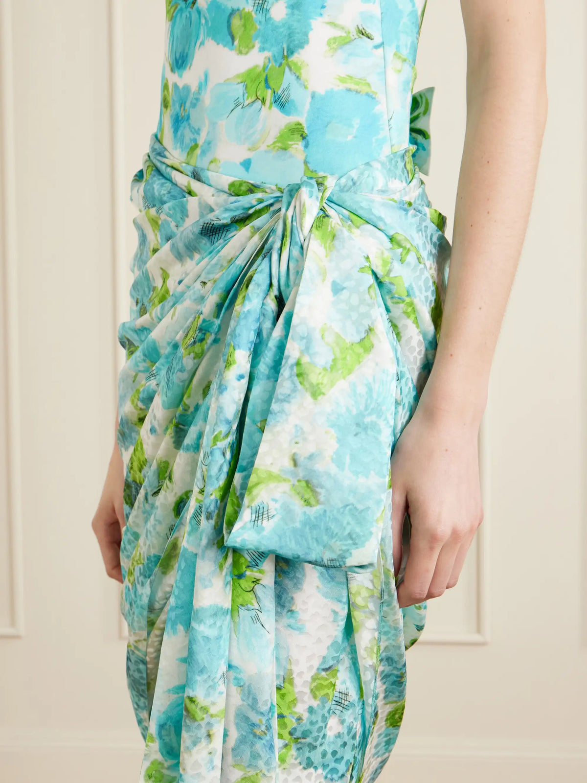 Floral-print Silk-jacquard Draped Midi Skirt