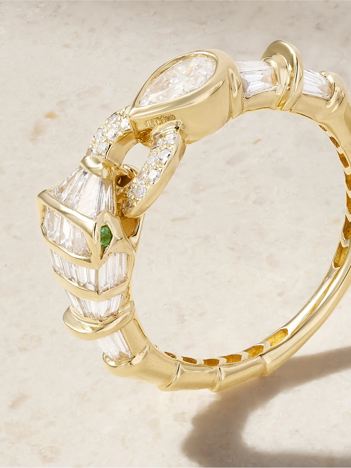 Serpentine 18-karat Gold, Diamond And Garnet Ring