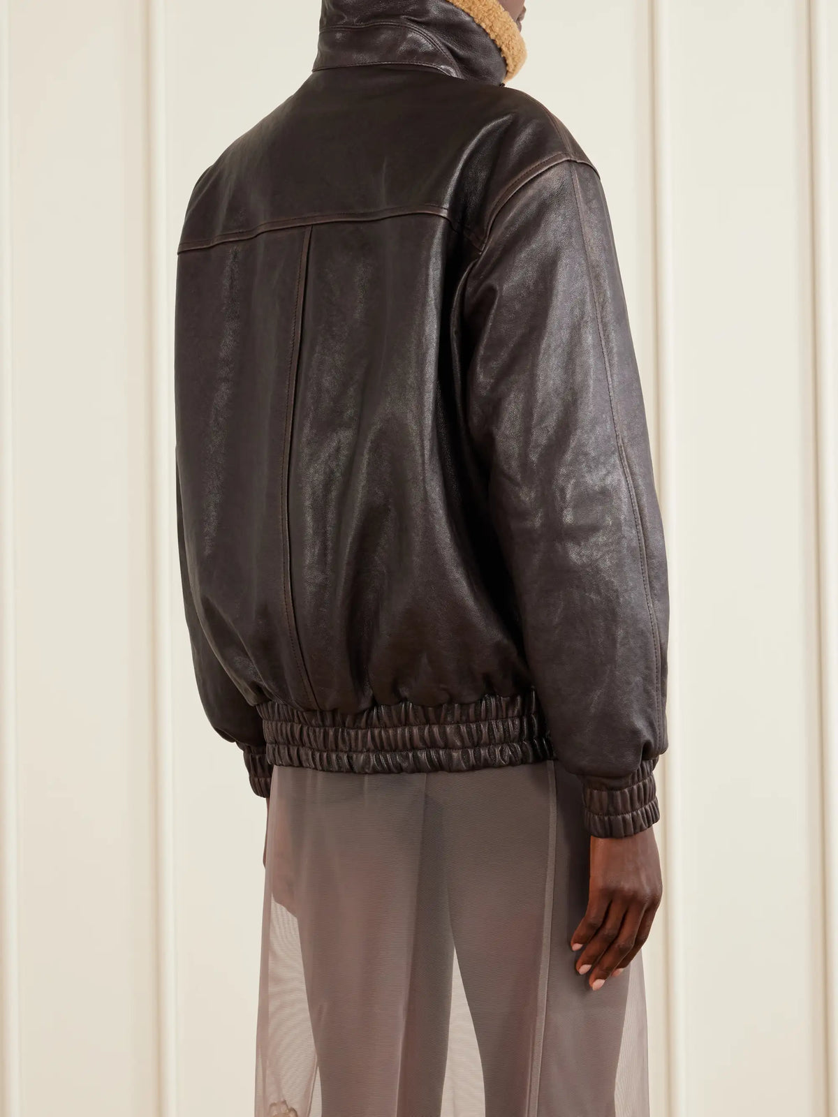 Shearling-trimmed Leather Biker Jacket