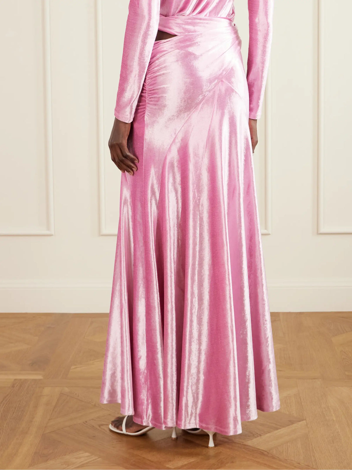 Wrap-effect Crystal-embellished Velvet Maxi Skirt