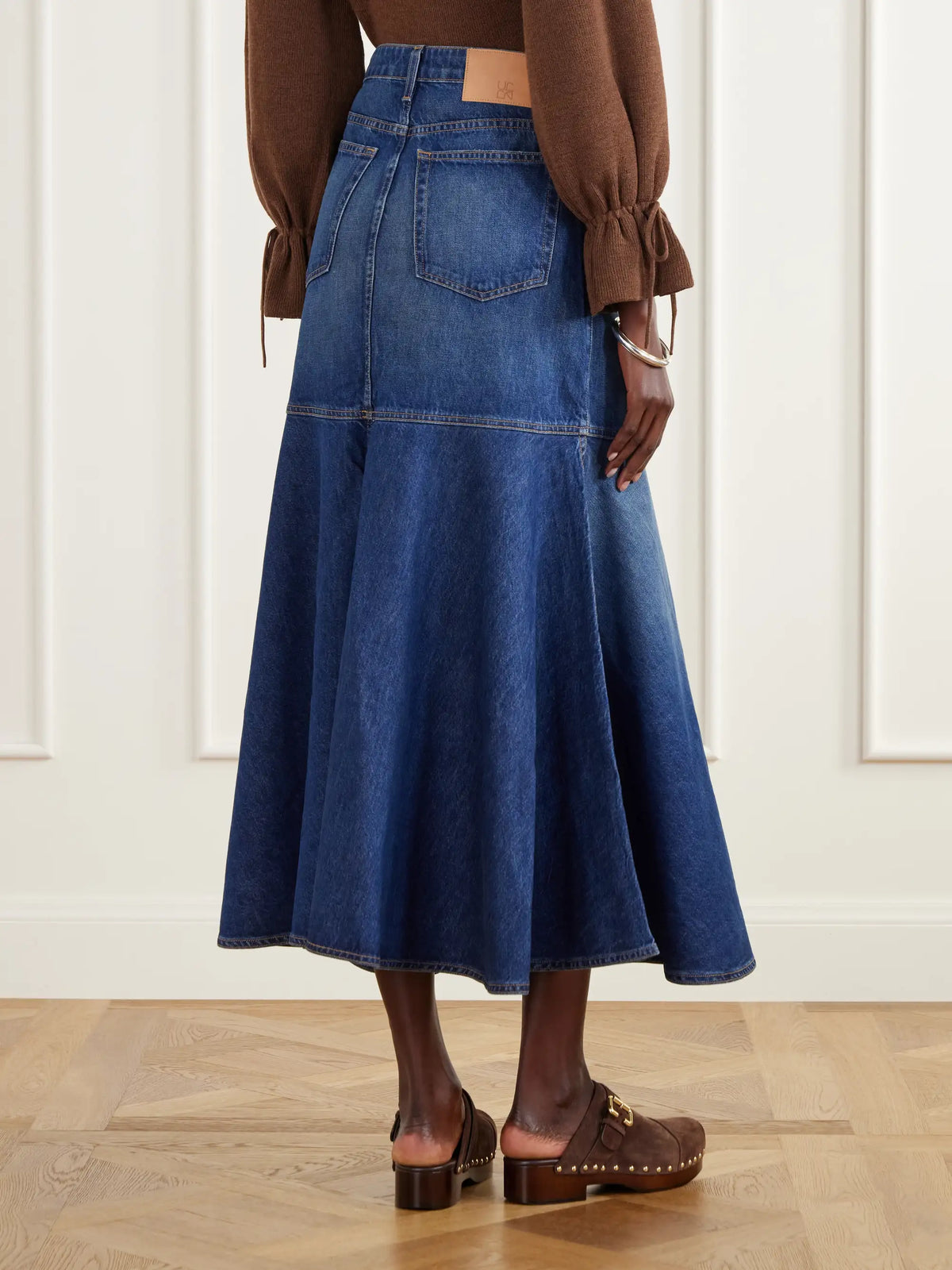 Ulla Johnson The Madelyn Embellished Paneled Denim Maxi Skirt