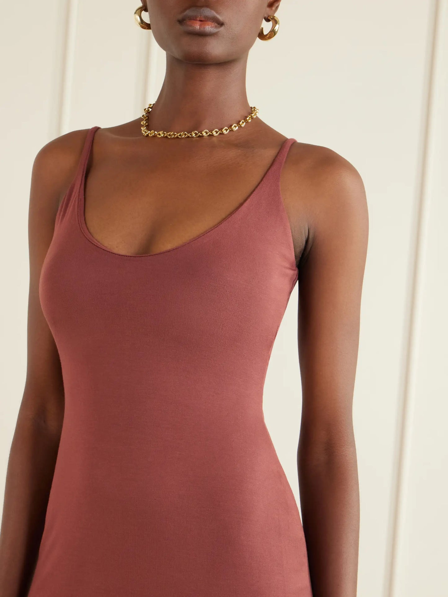 Smooth Layers Skimpy Scoop Neck Maxi Dress - Henna