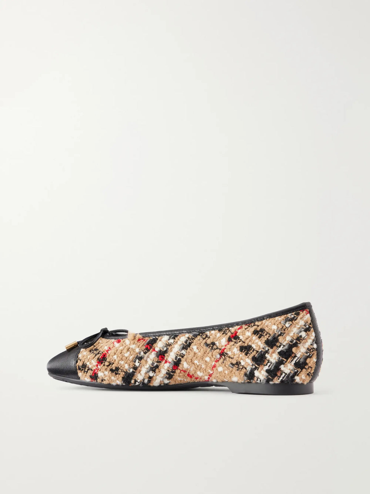 Burberry Checked Leather-trimmed Bouclé Ballet Flats