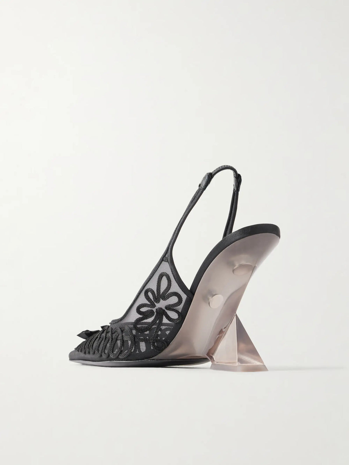 The Attico Cheope 105 Bow-embellished Embroidered Tulle Wedge Slingback Pumps