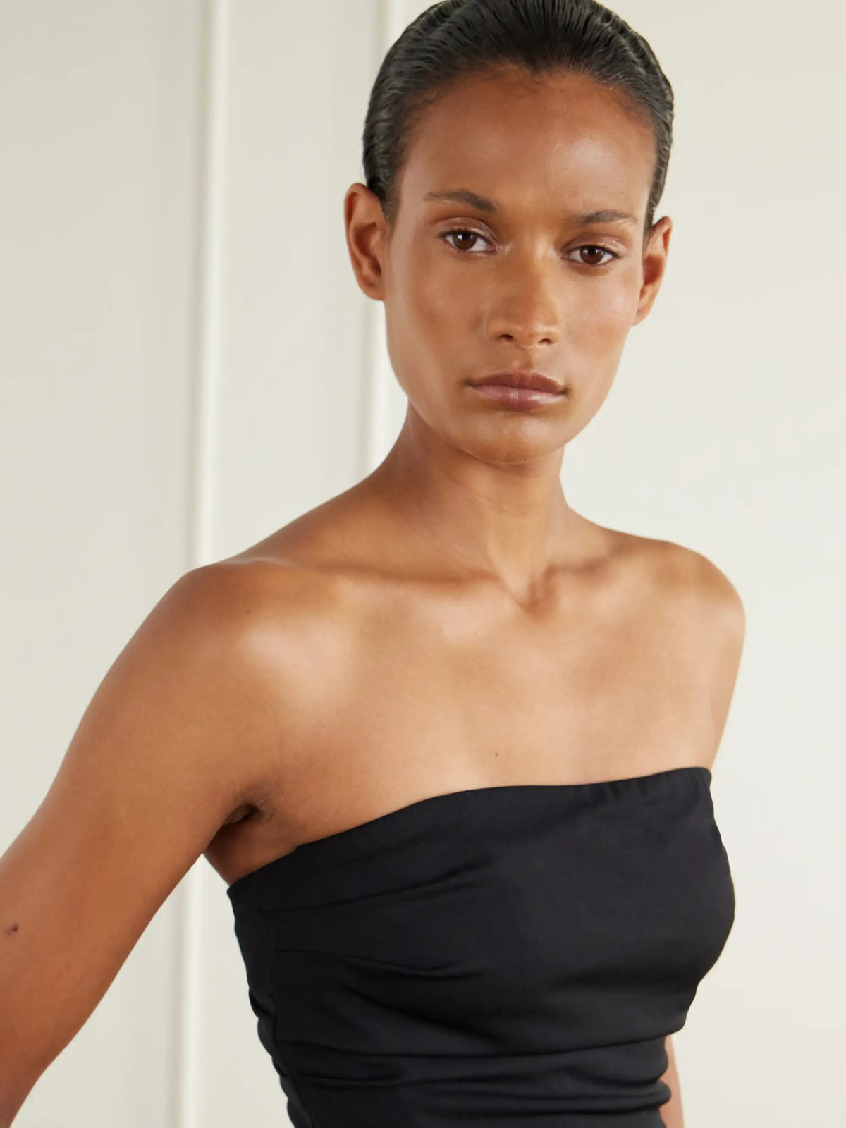 Colleen Allen Strapless Gathered Stretch Wool-blend Tank