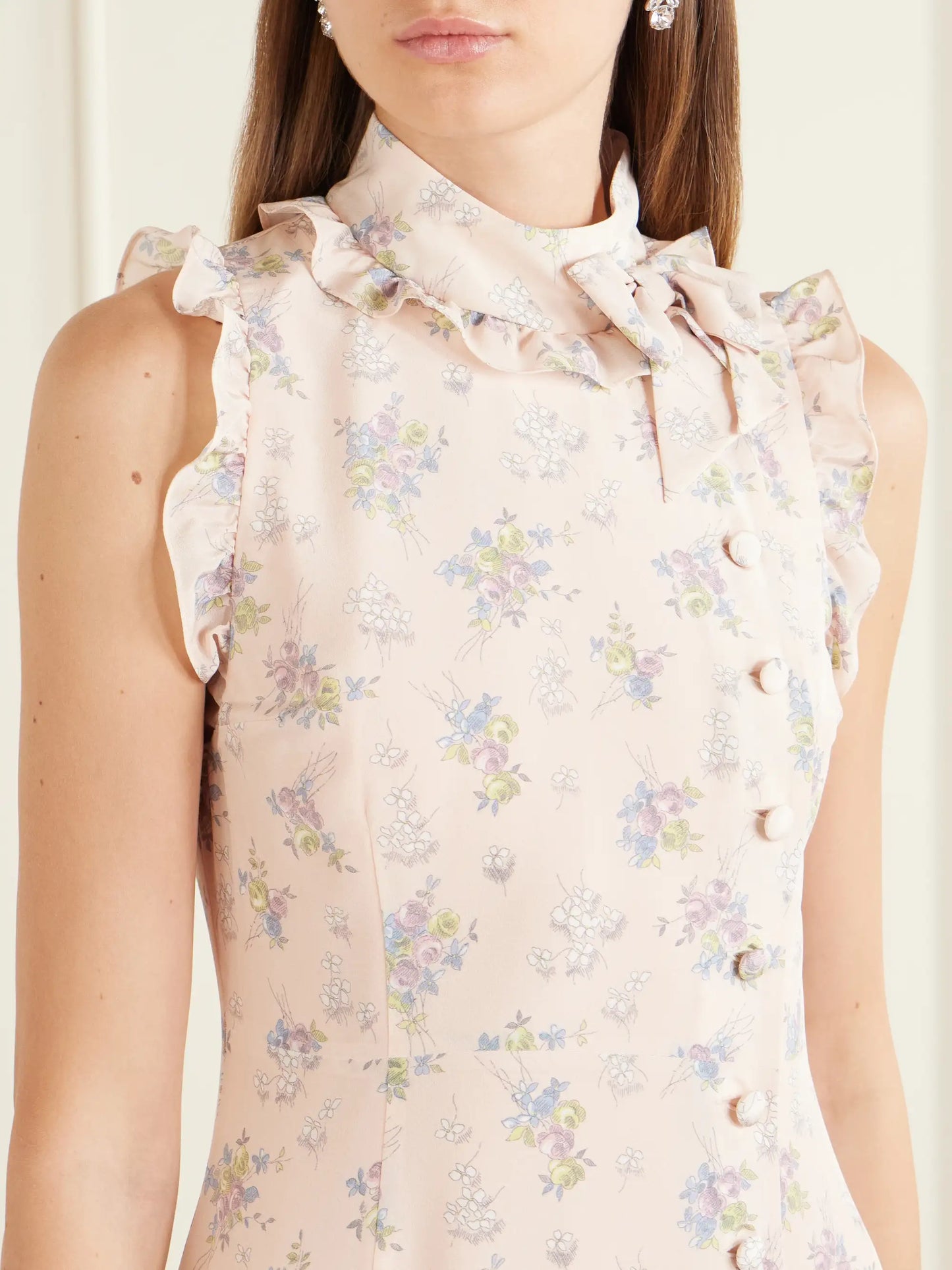 Ruffled Floral-print Silk Midi Dress