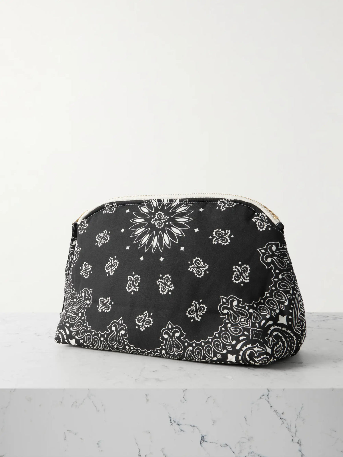 Happy Face Vanity Embroidered Bandana-print Cotton Pouch